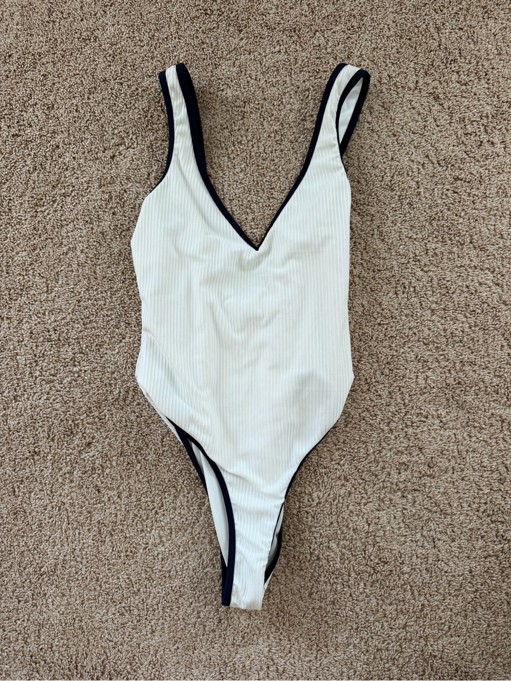 Women’s One Piece Swimsuit - White with dark blue Trim